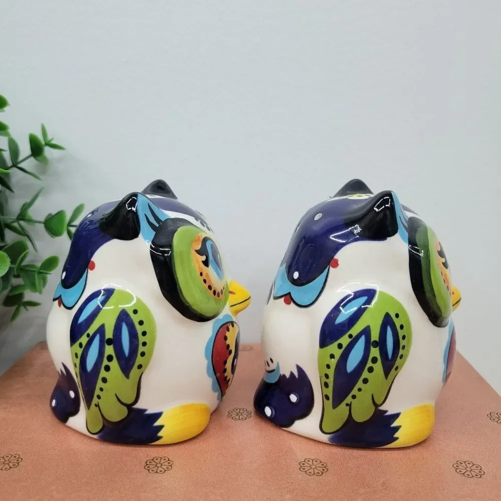 Colorful Ceramic Owl Salt & Pepper Shakers – Folk Art Style 🦉 - Picture 4 of 11